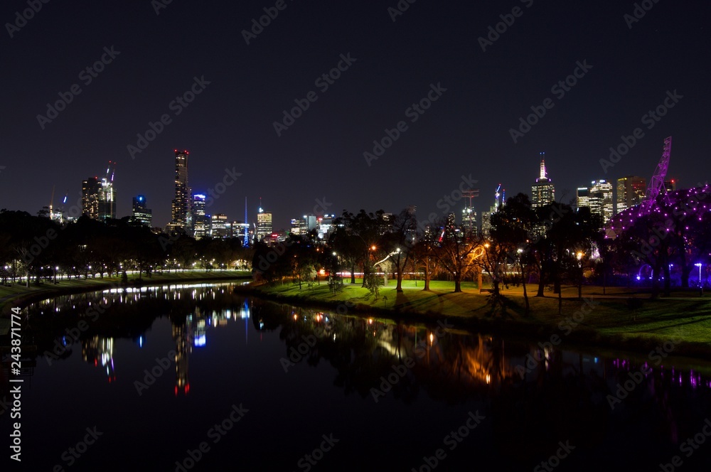 A night view of Melbourne skyline from Morell Bridge in South Yarra