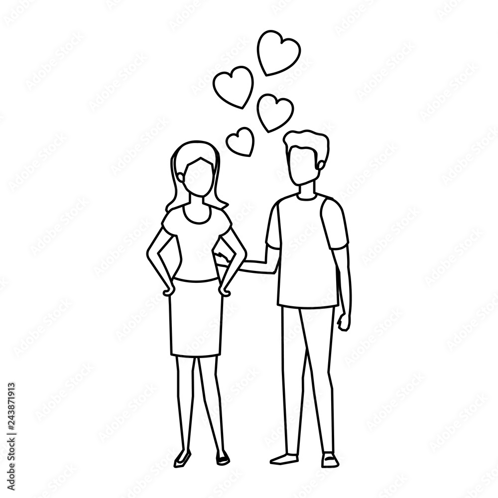 lovers couple with hearts floating lovers couple with hearts floating