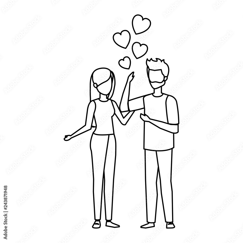 lovers couple with hearts floating lovers couple with hearts floating