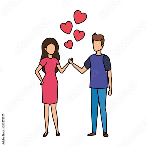 lovers couple with hearts floating