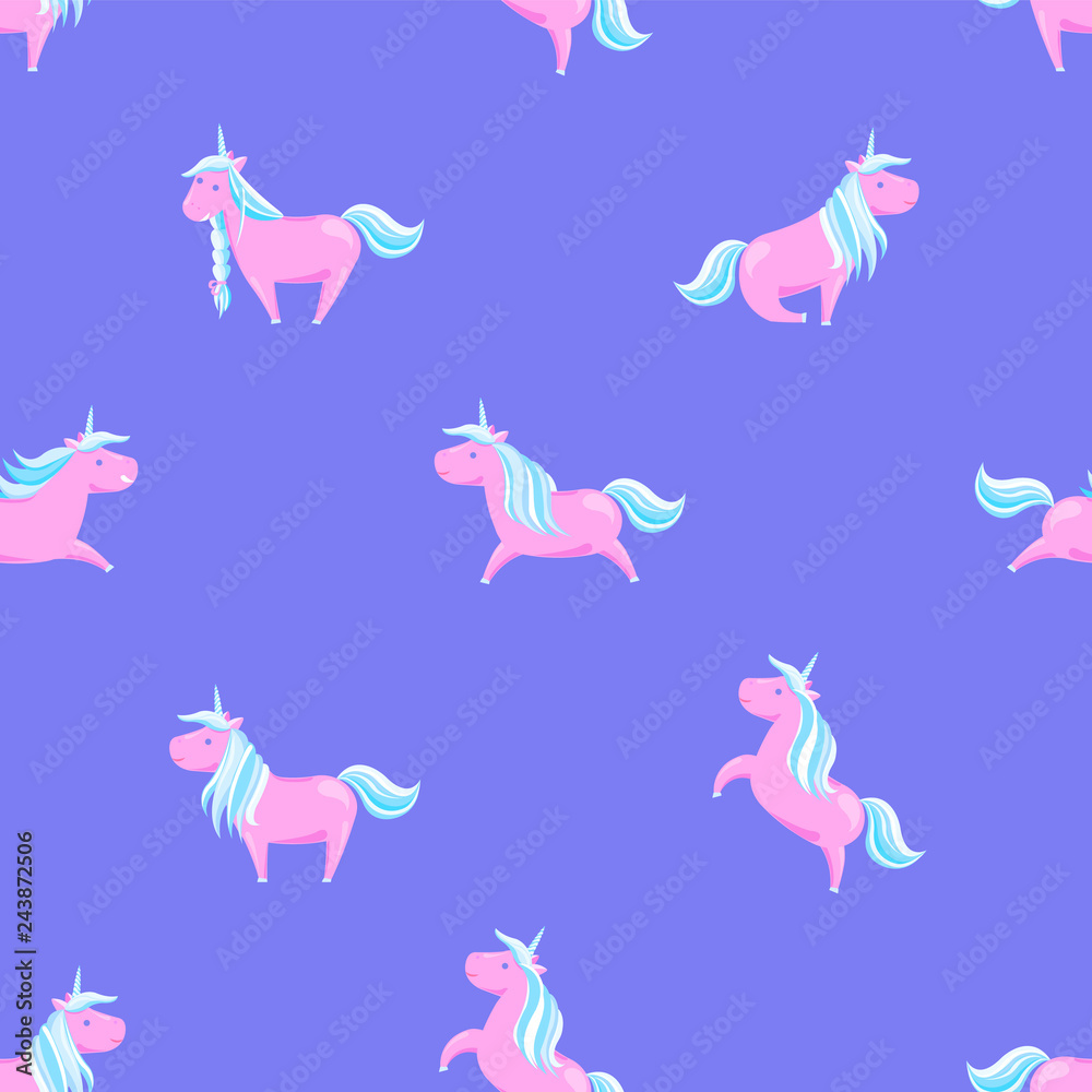 Girlish Pink Seamless Unicorns Mane, Sharp Horns