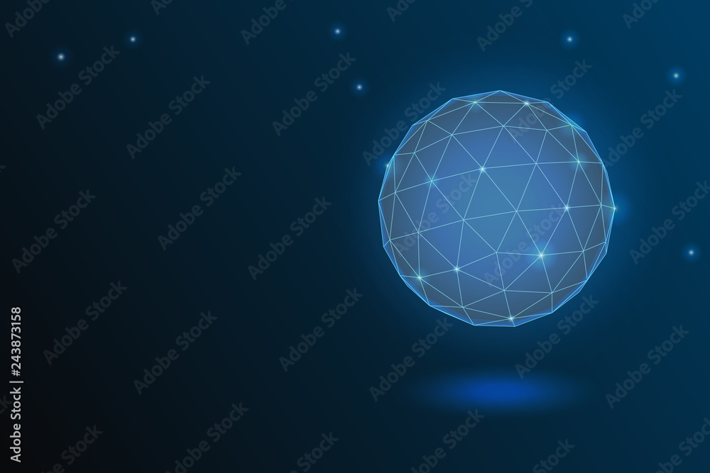 icosahedron. abstract ball of triangles. 3D vector illustration on dark blue background. geometry. flight. icosahedron. abstract ball of triangles. 3D vector illustration on dark blue background. geometry. flight.