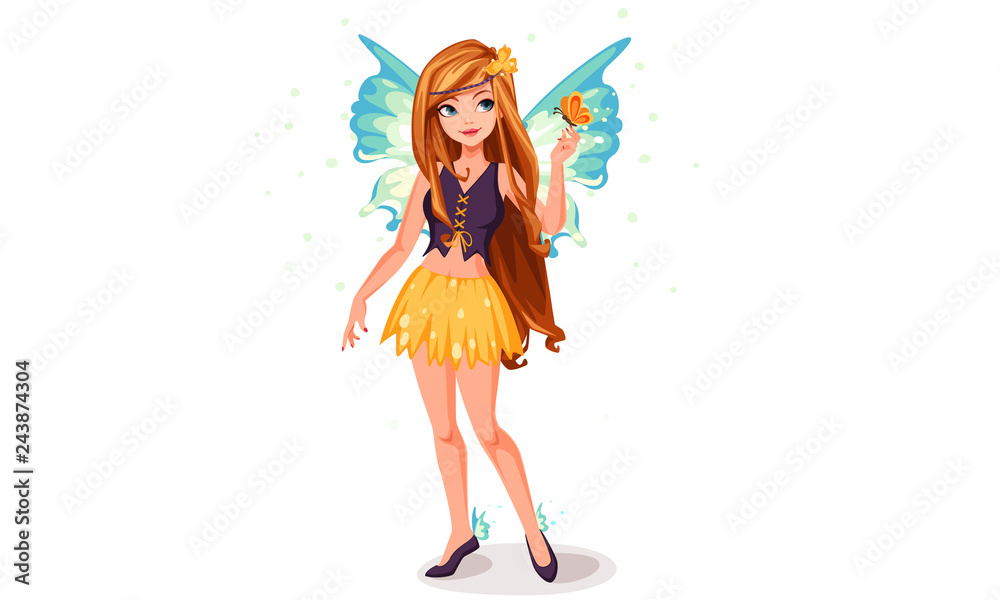 Blue wings fairy standing pose vector Blue wings fairy standing pose vector