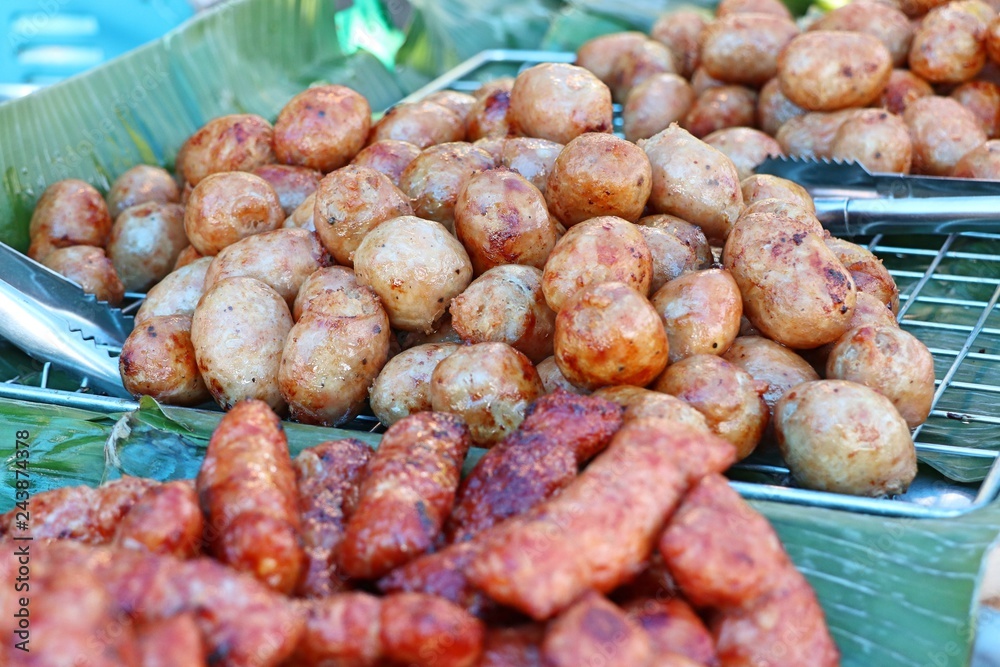 Fried sausage at street food Fried sausage at street food