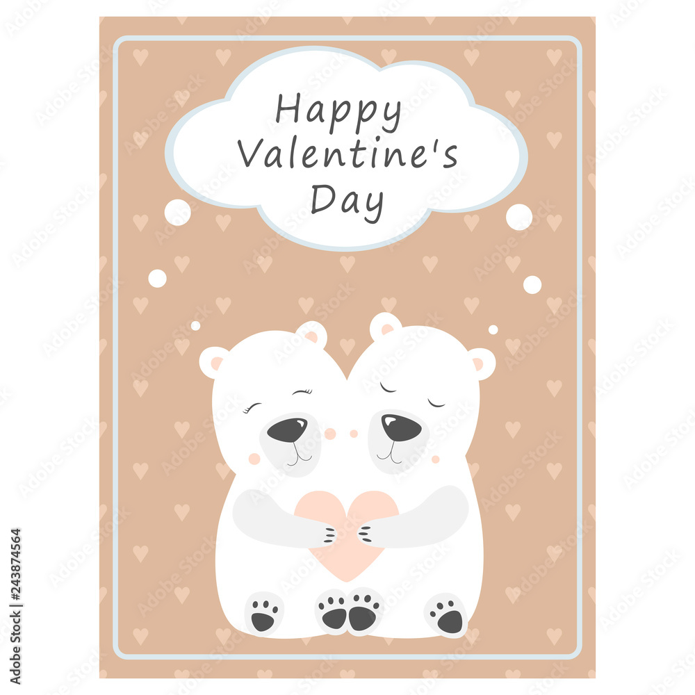 Fototapeta premium Valentine's day greeting vintage card. Love Polar bear Vector illustration