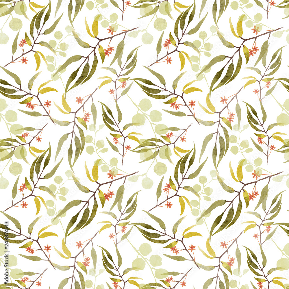 custom made wallpaper toronto digitalEucalyptus leaves watercolor seamless pattern. Romantic illustration. Green leaf background.
