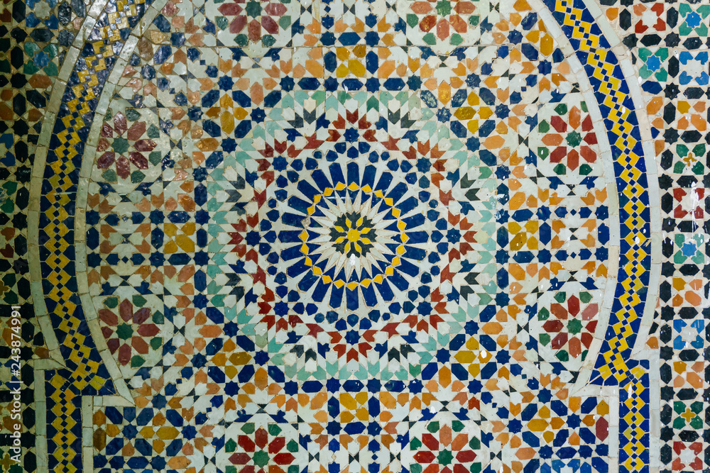 Arabic pattern, oriental islamic ornament. Moroccan tile, or Moroccan zellij - traditional mosaic