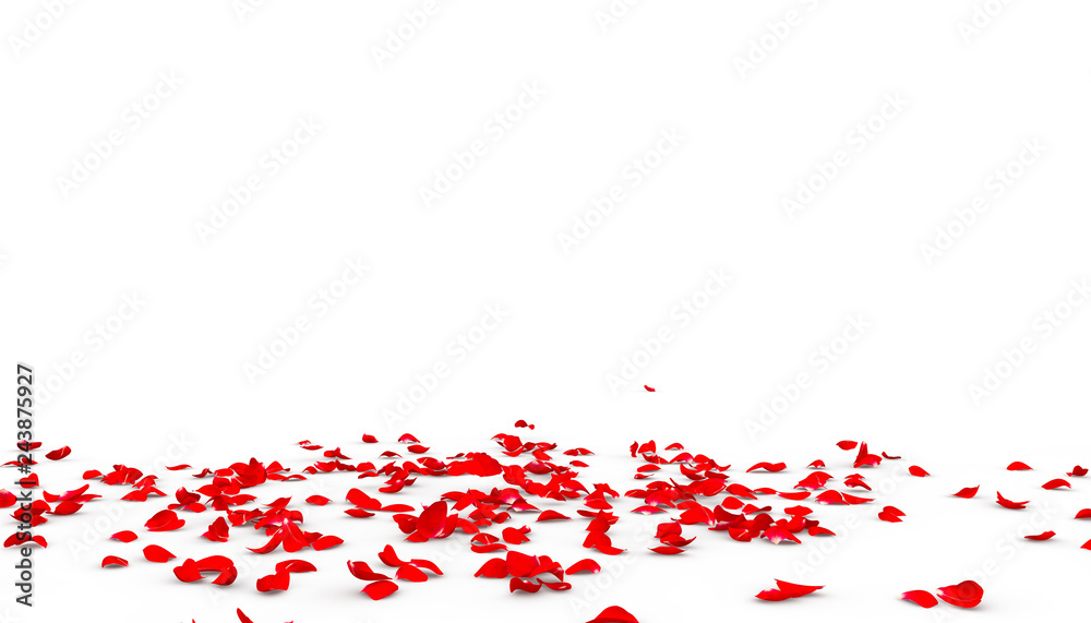 Naklejka premium Wiele płatków róż spada na podłogę