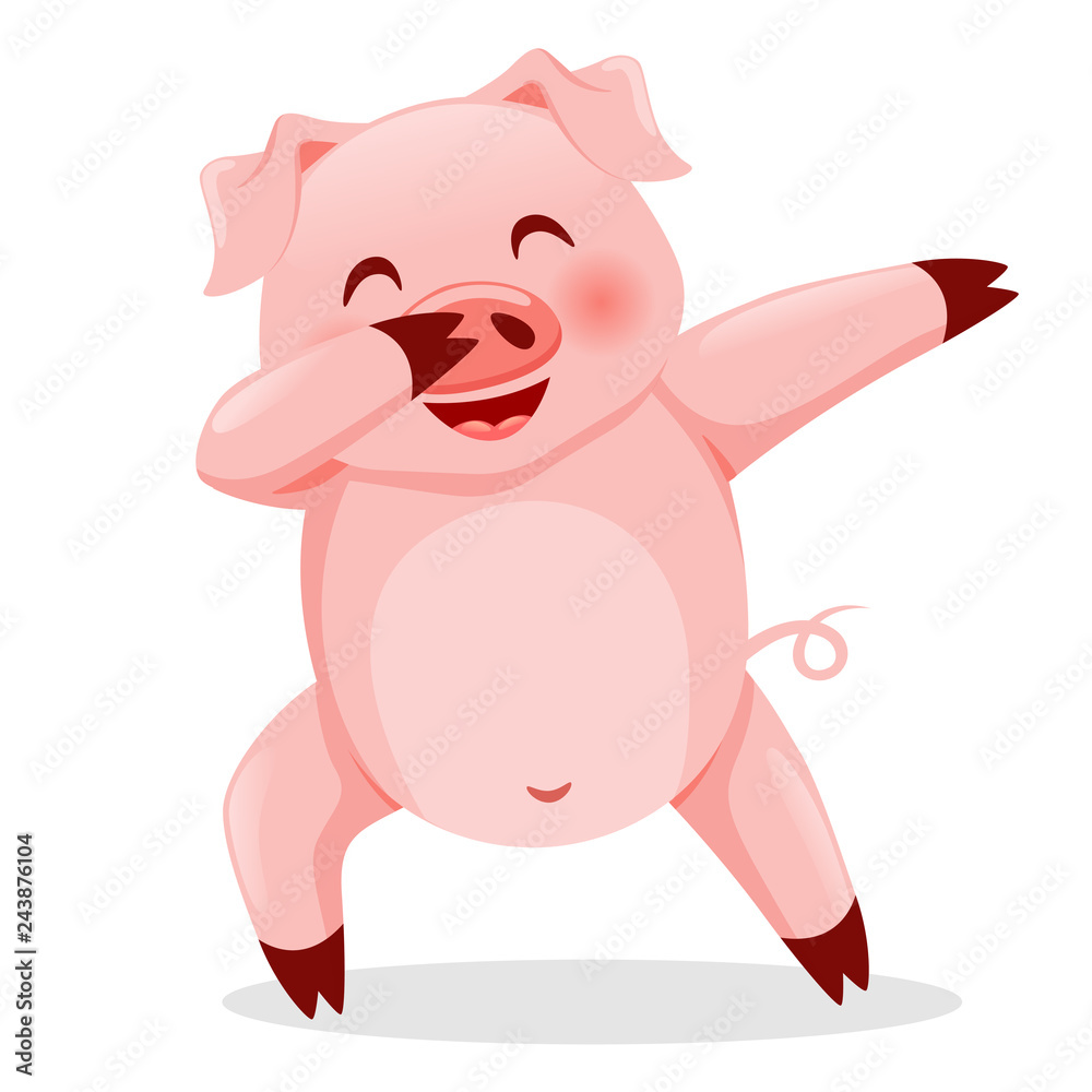 Fototapeta premium Cute pig dabbing. Vector illustration isolated on white background