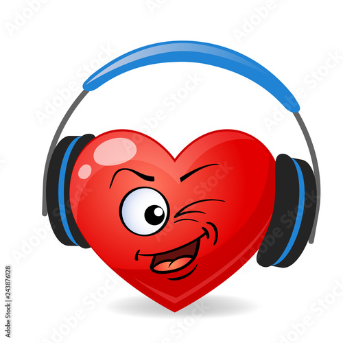 Cartoon heart with headphones. I love music