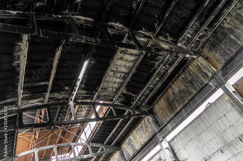 Smoked ceiling factory hangar