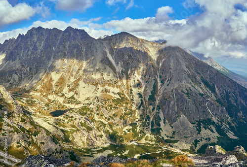Beautiful panoramic view of the High Tatras mountains in the early autumn, Slovakia.