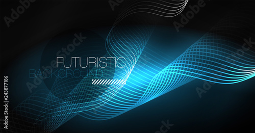 Neon lines wave background. Abstract composition