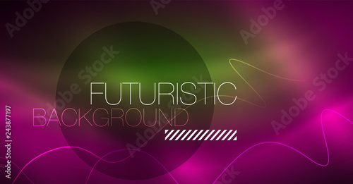 Abstract shiny glowinng color wave design element on dark background - science or technology concept