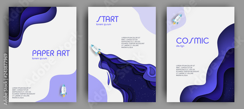 Vertical banners set with 3D abstract background and paper cut shapes. Vector design layout for business presentations, flyers, posters and invitations. Paper cut style