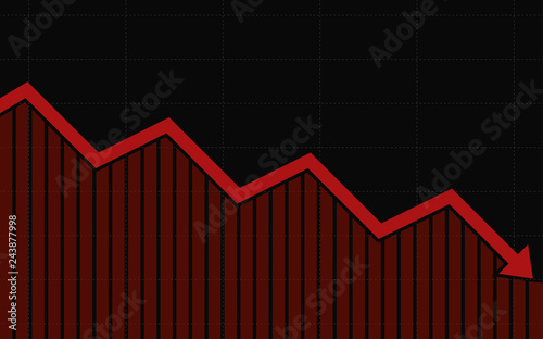 abstract financial chart with red color downtrend line graph go down on black color background
