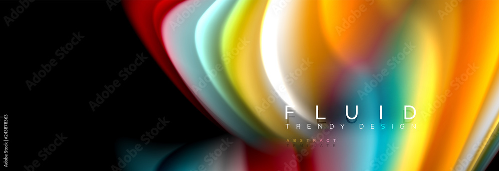 Bright colorful liquid fluid lines on black, modern abstract background Bright colorful liquid fluid lines on black, modern abstract background