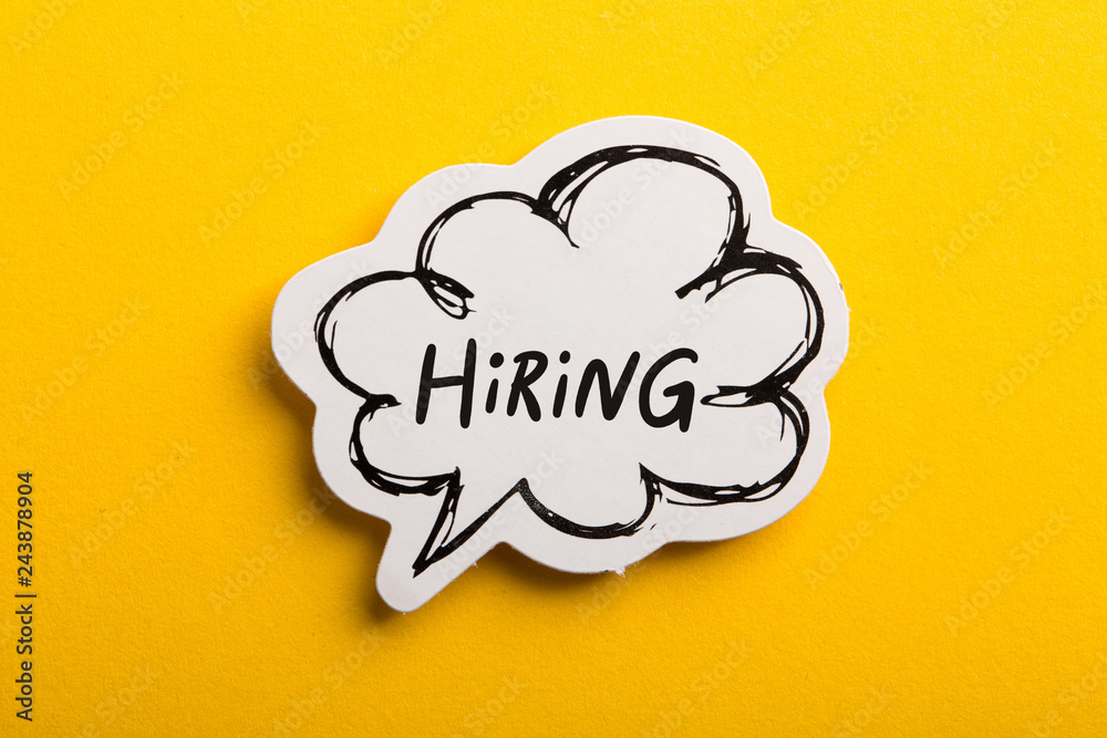 Hiring Speech Bubble Isolated On Yellow Background Hiring Speech Bubble Isolated On Yellow Background