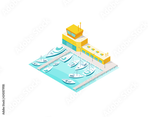 Harbor sea boats and yacht pier.