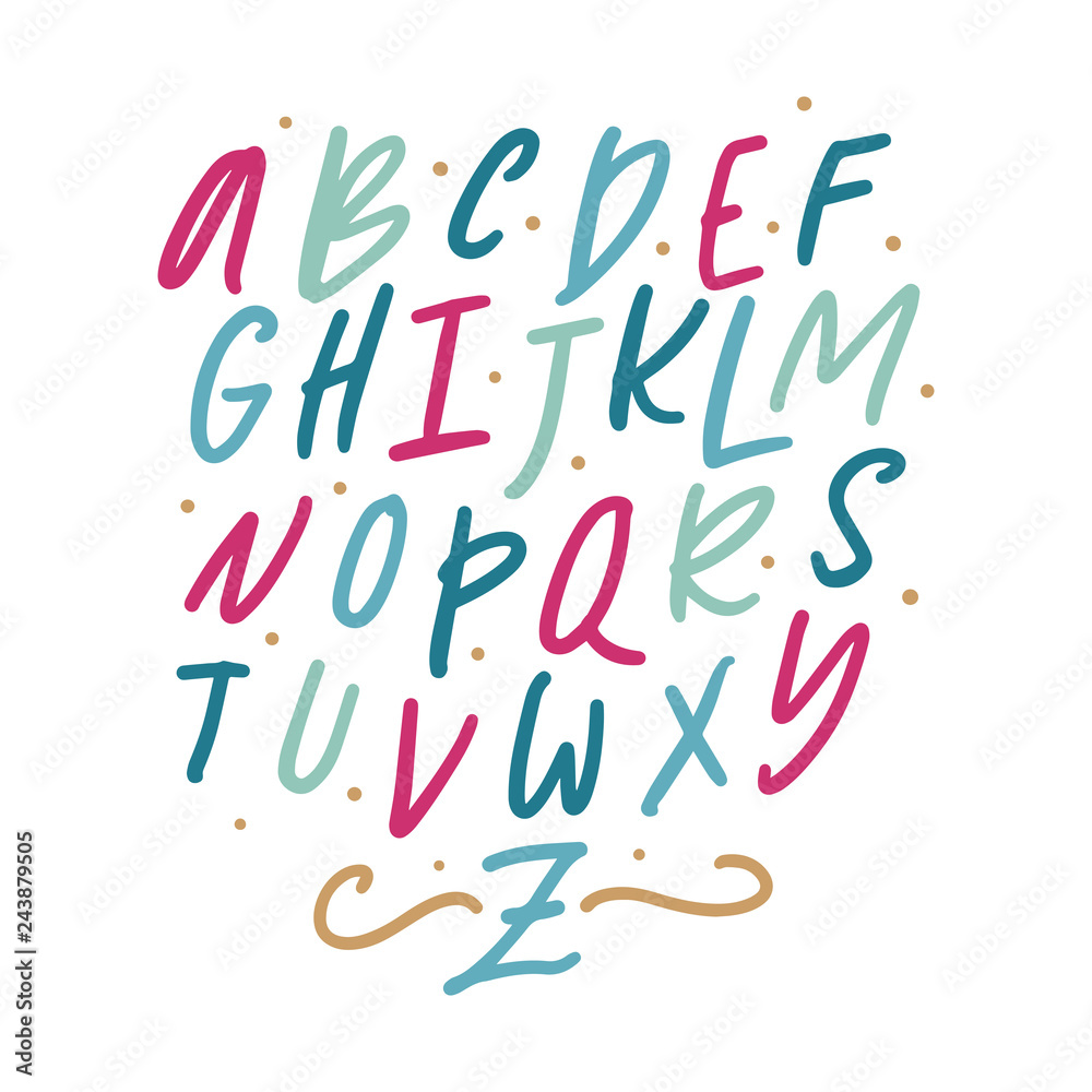 English vector nursery alphabet. Lettering, isolated letters