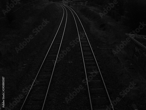 Rail tracks of train at sunset. US railway