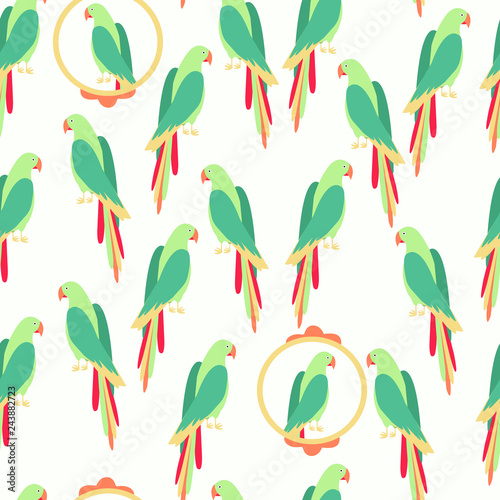 Seamless Pattern with Parrots and Mirror. Perfect for wallpapers, web page backgrounds, surface textures, textile