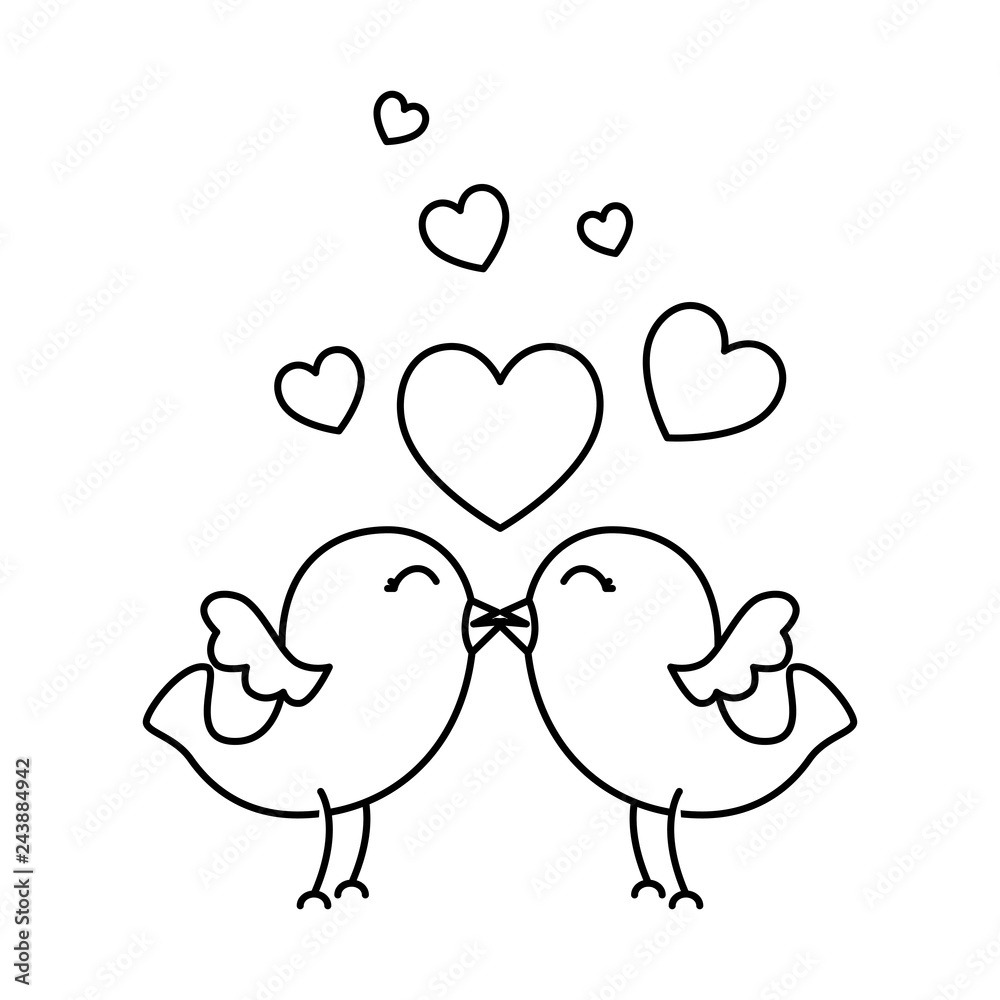 love card with cute birds couple and hearts love card with cute birds couple and hearts