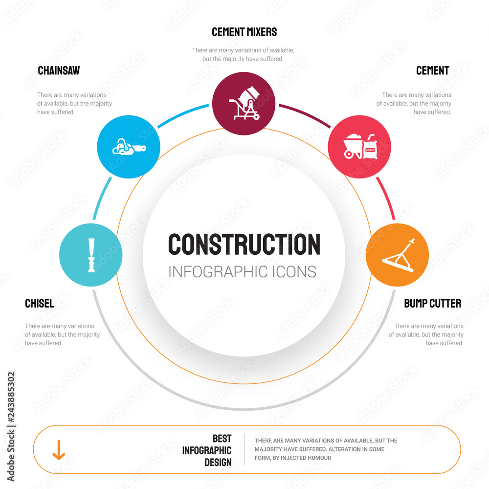Abstract infographics of construction template. Chisel, Chainsaw ...