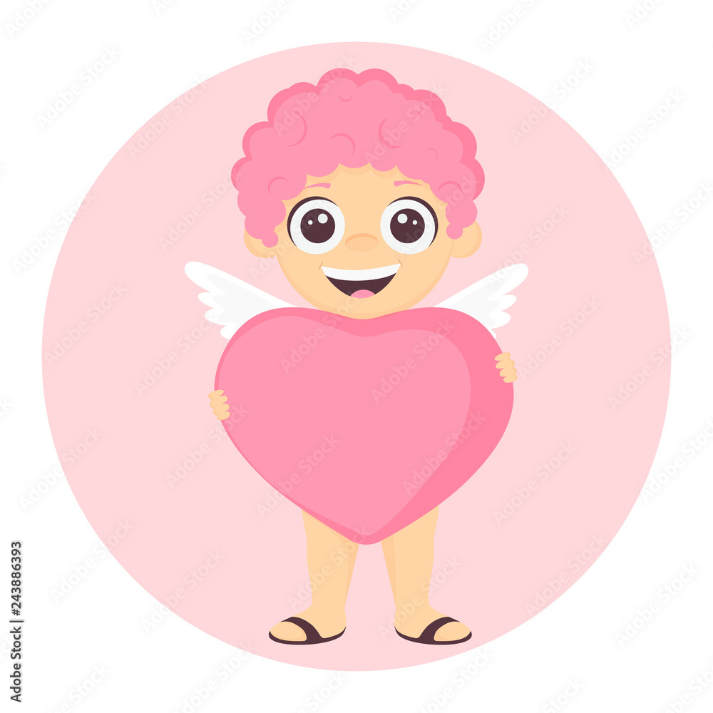 Cute cartoon Angel hugging heart. Vector illustration for Valentine's Day Cute cartoon Angel hugging heart. Vector illustration for Valentine's Day