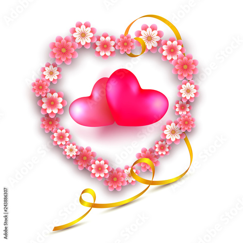 Heart from paper-cut flowers for Valentines day isolated on white background