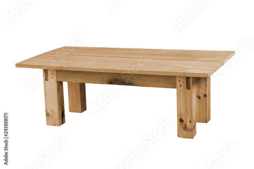 Low wooden table isolated.