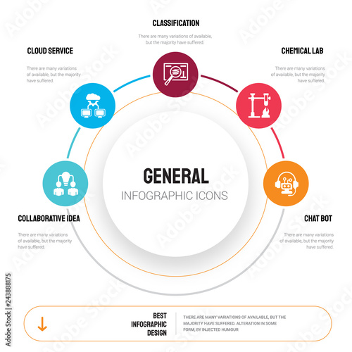Abstract infographics of general template. collaborative idea, cloud service, classification, chemical lab icons can be used for workflow layout, diagram, business step options, banner, web design.