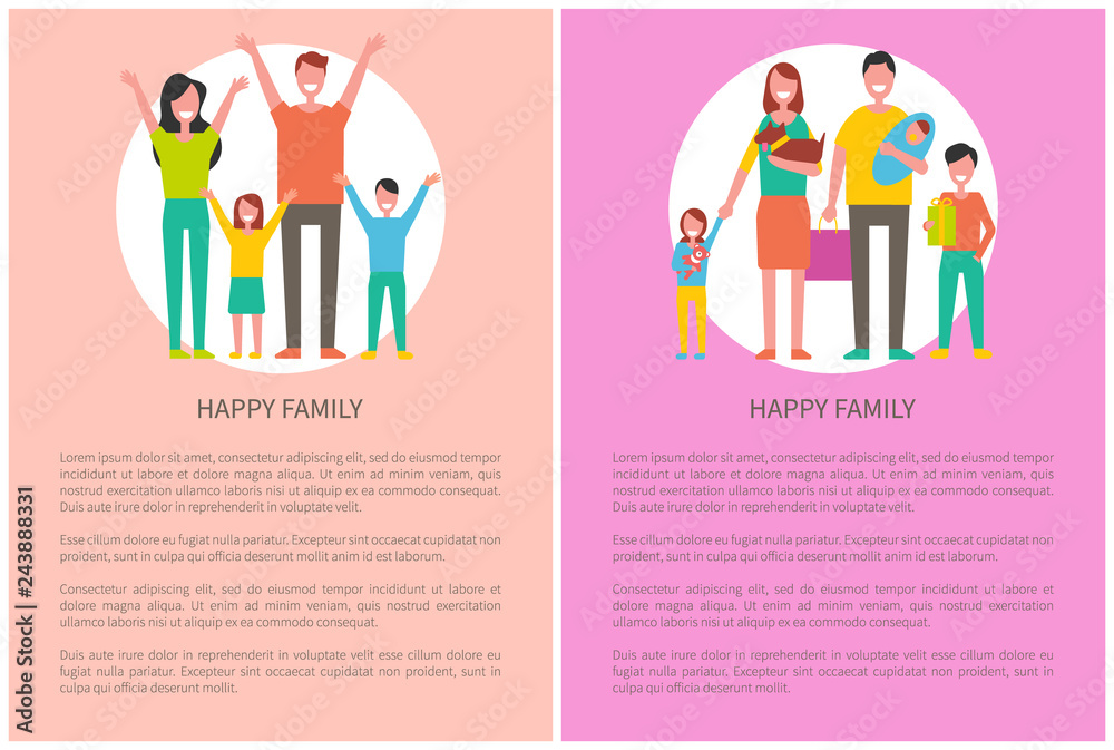 Happy Family Spend Time Together Posters with Text