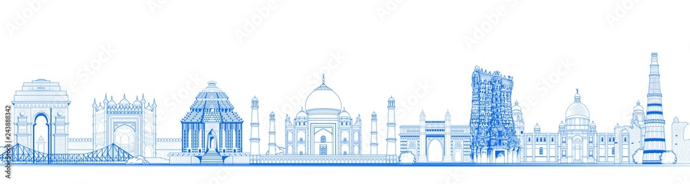 Famous Indian monument and Landmark like Taj Mahal, India Gate, Qutub Minar and Charminar for Happy Republic Day of India