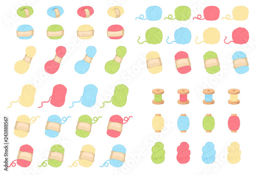 Forty-eight different yarns. Four different colors. For handmade shop and other knit design project. Cute Vector Collection
