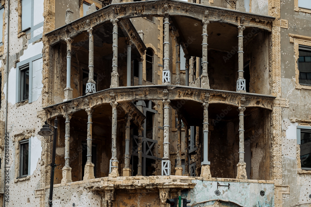Obraz premium BEIRUT, LEBANON - 2018: Beit Beirut - Museum and Urban Cultural Center building, dedicated to civil war history in Lebanon