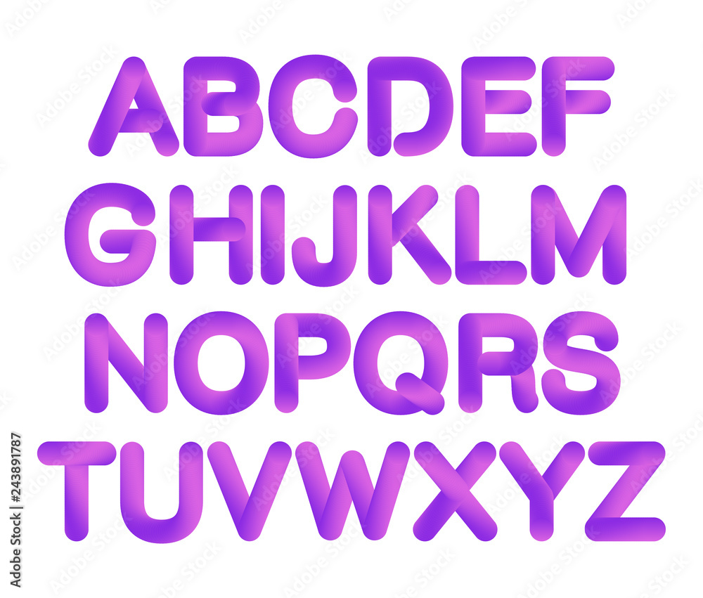 Soft flexible tube neon 3D gradient Alphabet in trendy 2019 color Proton Purple Soft flexible tube neon 3D gradient Alphabet in trendy 2019 color Proton Purple
