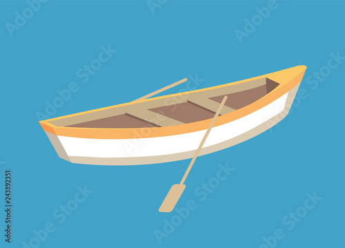 Fishing Boat with Oars, Marine Traveling Vessel