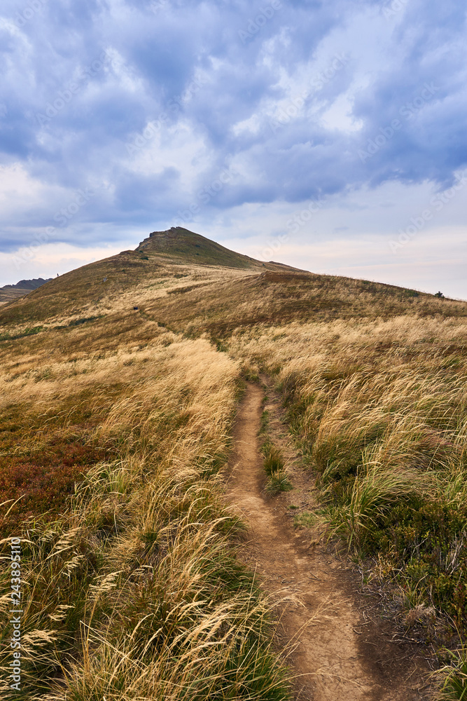 Beautiful panoramic view of the Bieszczady mountains in the early autumn, Bieszczady National Park (Polish: Bieszczadzki Park Narodowy), Poland.