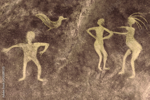 iimage of ancient people on the cave wall. history of antiquities, archeology.