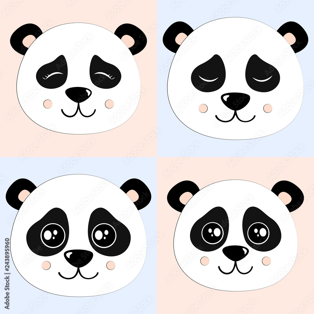 Obraz premium Panda Set Vector Illustration