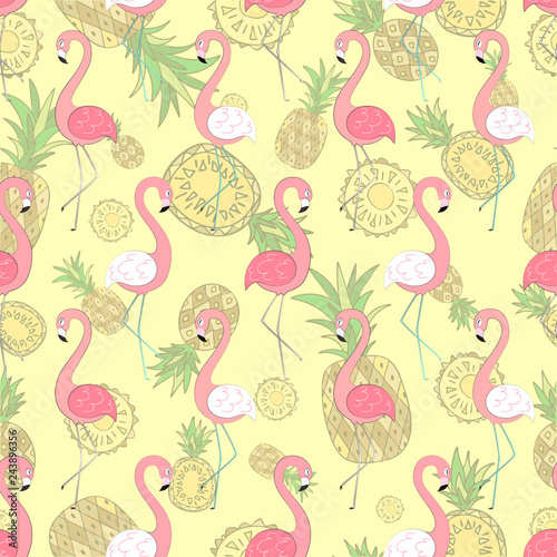  Flamingo Seamless Vector Pattern.Vector background