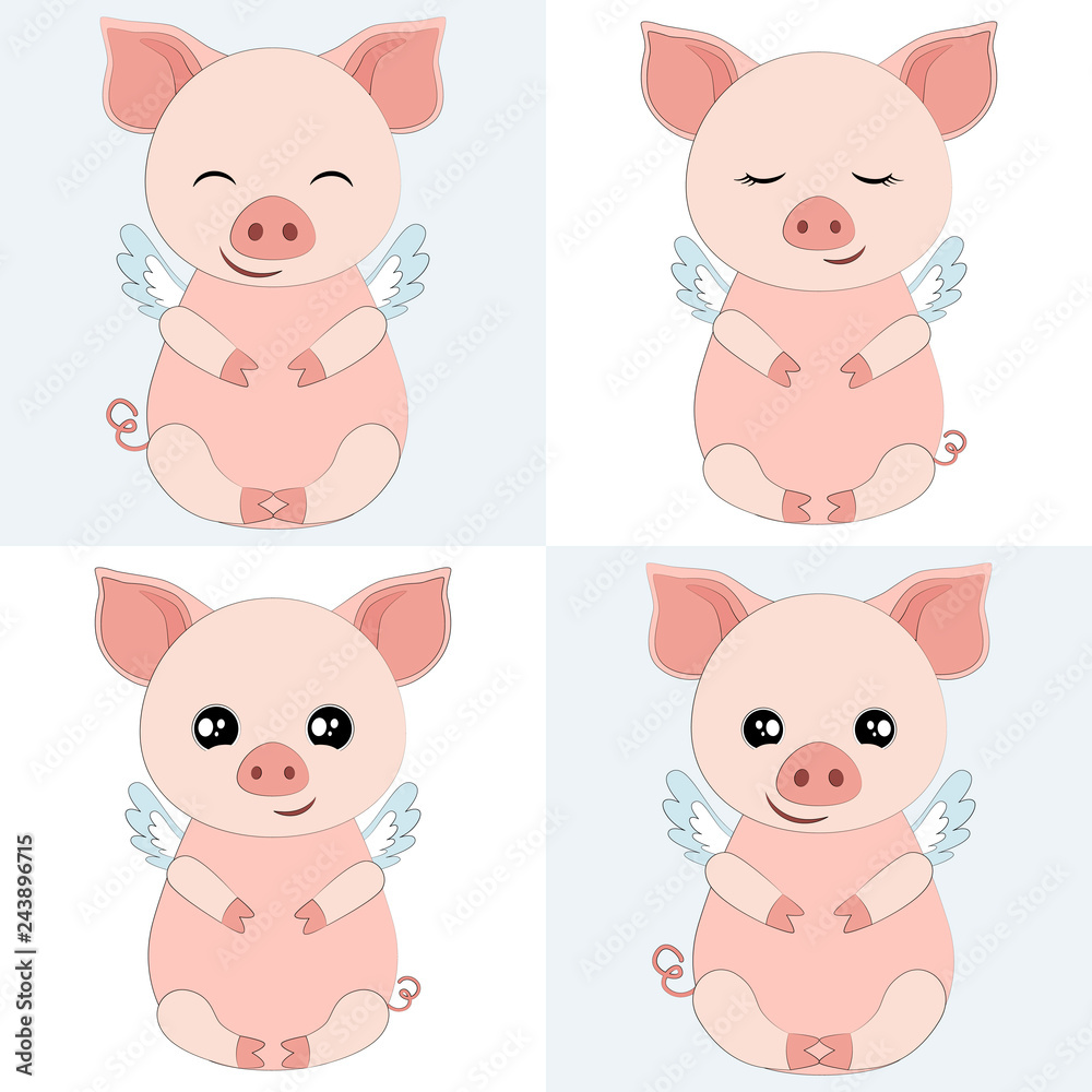  Piggy Seamless Vector Pattern.Vector background. Set Vector Illustration
