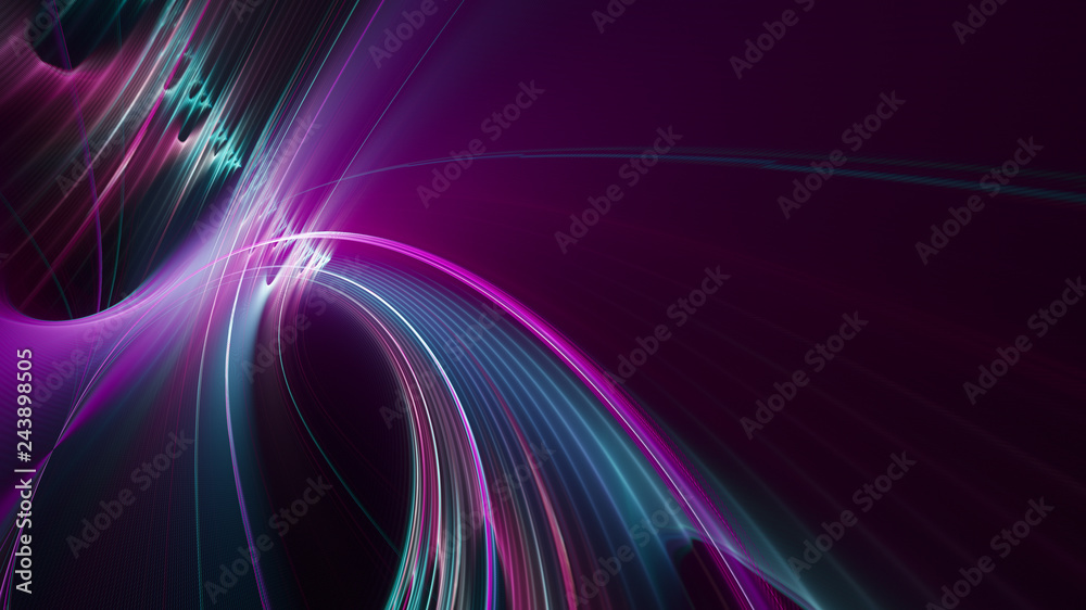 Abstract multicolor background element on black. Fractal graphics. Three-dimensional composition of glowing lines and mption blur traces. Movement and innovation concept.