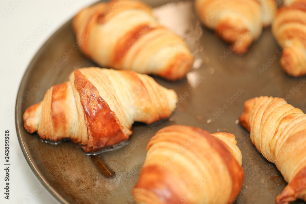 freshly baked croissants on table, top view - Image