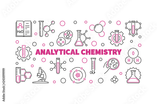 Analytical Chemistry concept horizontal illustration in thin line style. Vector linear banner