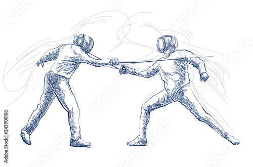 Fencing - An hand drawn illustration. Freehand sketching.
