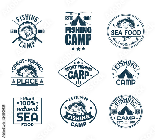 Set of isolated fishing sport logo with fish