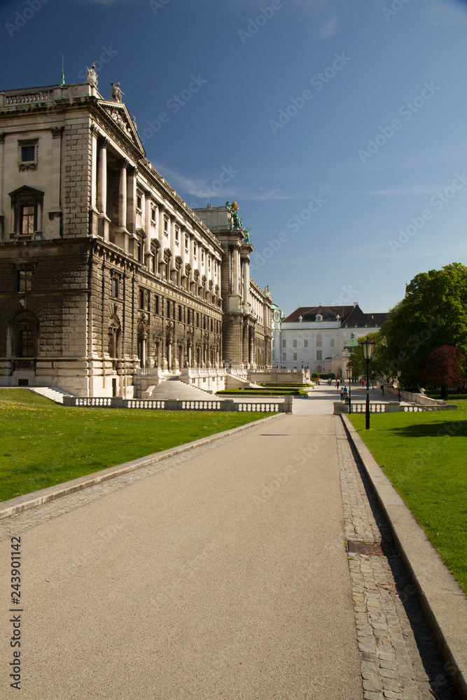Old Classical palace with rusty exterior concrete marble in portrait perspective in Vienna Austria