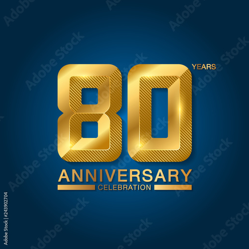 80 years anniversary celebration logotype. Golden anniversary emblem with ribbon. Design for booklet, leaflet, magazine, brochure, poster, web, invitation or greeting card.